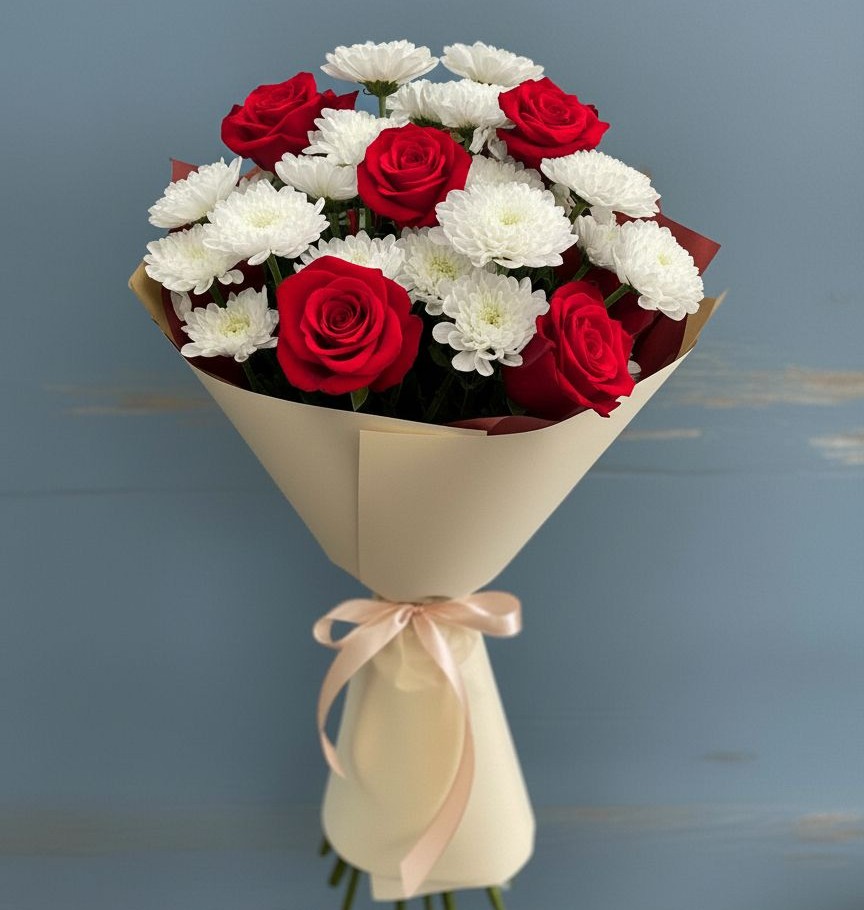 Букет цветов из: Розы и Хризантемы в Колчаново