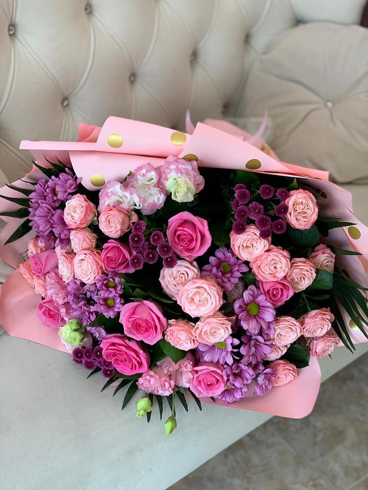 Букет цветов из: Хризантемы, Розы и Лизиантусы в Колчаново