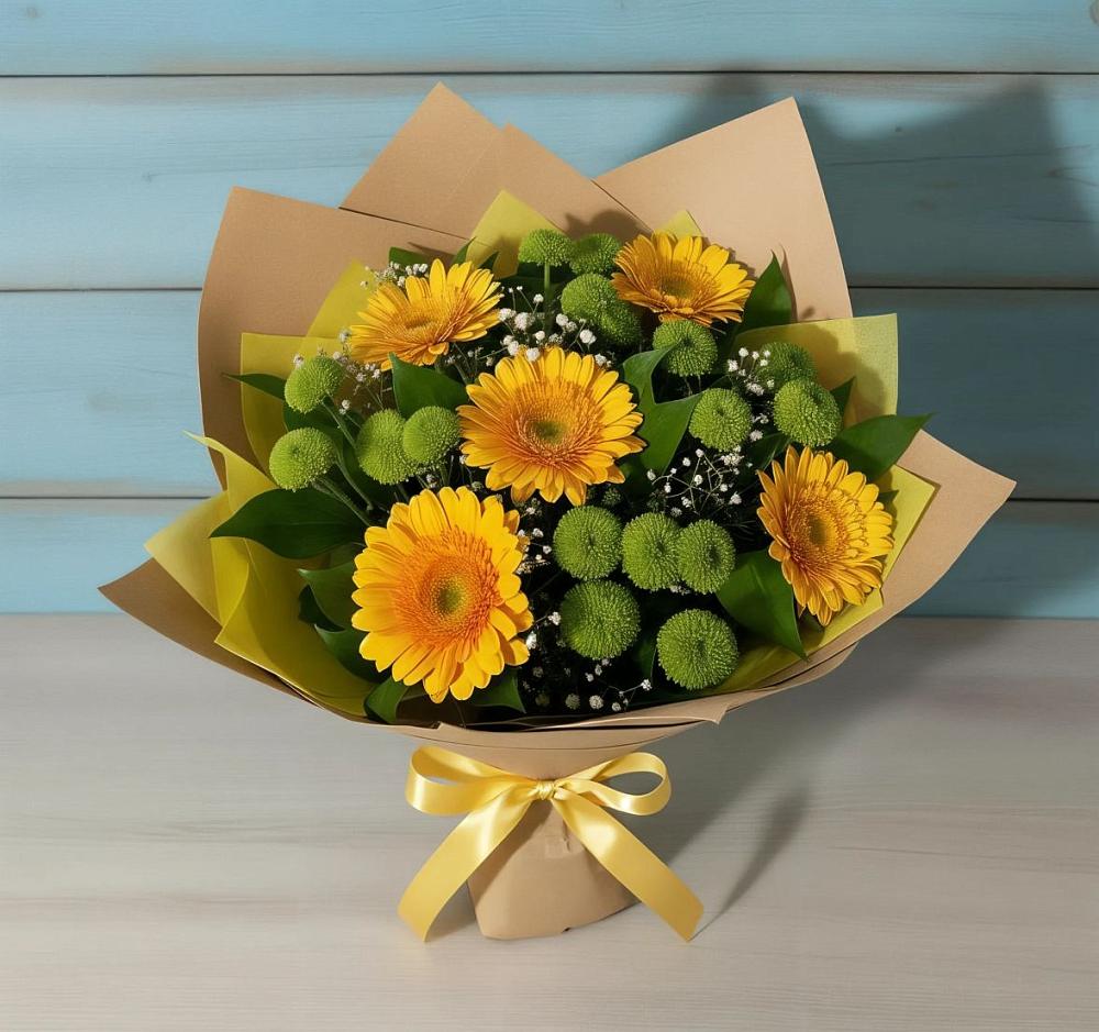 Букет цветов из: Герберы и Хризантемы в Колчаново