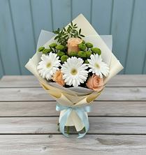 Букет цветов из:  Герберы, Розы и Хризантемы в Колчаново